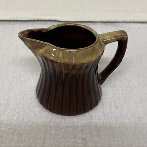 Vintage Ceramic 3" Creamer Pitcher Fluted Edge Brown Beige Coffee Bar No Brand